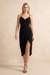 Spaghetti Straps Sheath Midi Dress with Slit in Black – KISS BRIDAL Dresses