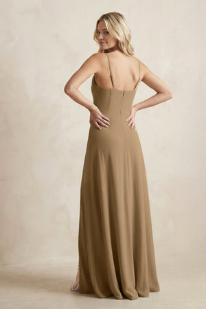 Spaghetti Straps Sheath Satin Bridesmaid Dress With Slit in Apple Cinnamon - KISS BRIDAL Bridesmaid Dresses