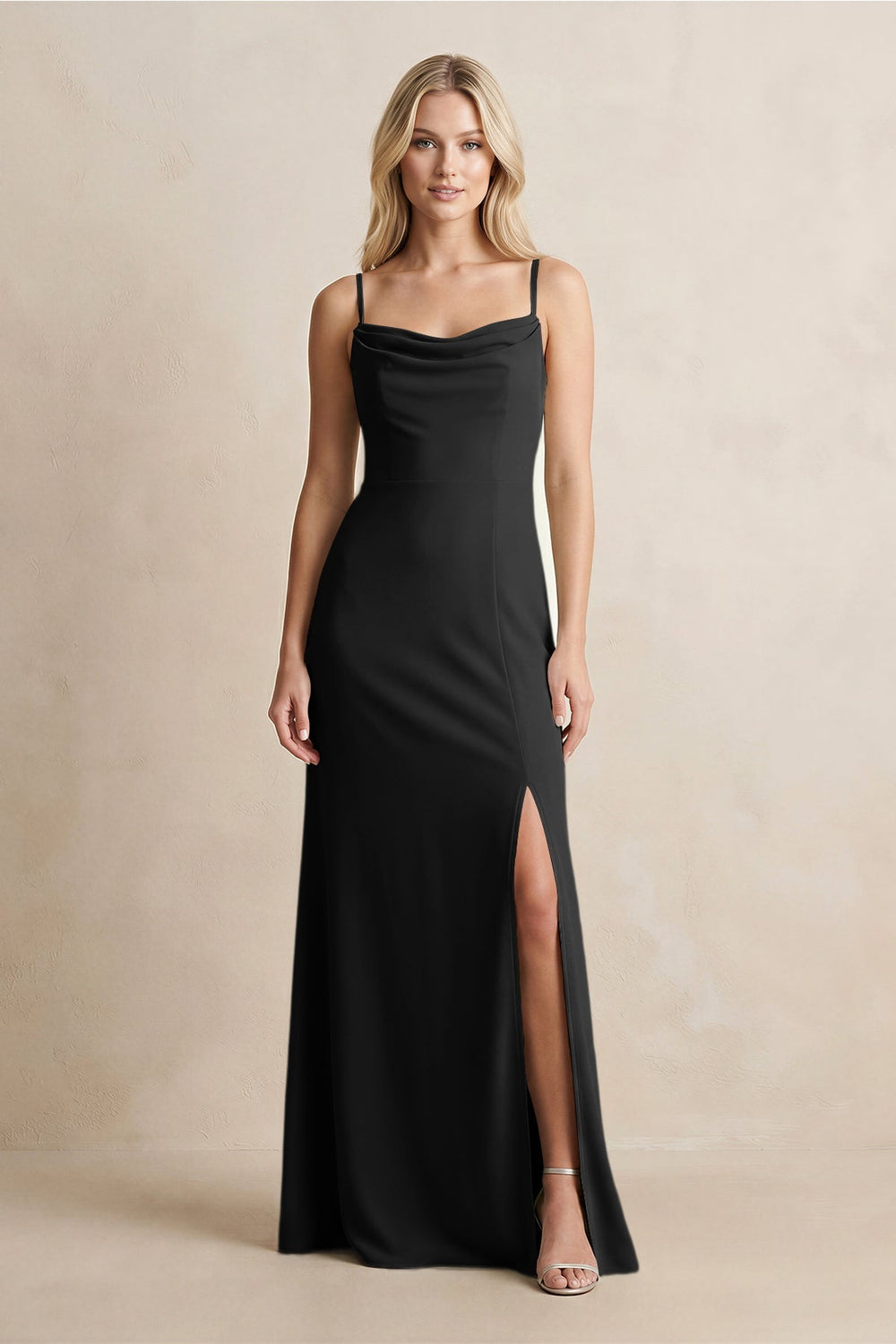 Spaghetti Straps Sheath Satin Bridesmaid Dress With Slit in Black - KISS BRIDAL Bridesmaid Dresses