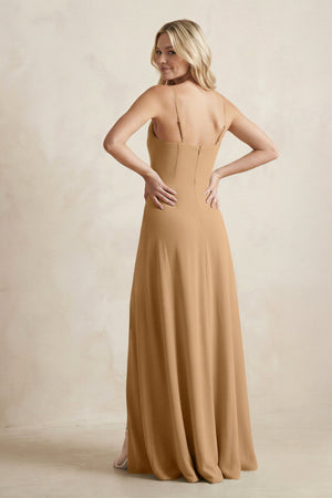 Spaghetti Straps Sheath Satin Bridesmaid Dress With Slit in Bronzer - KISS BRIDAL Bridesmaid Dresses
