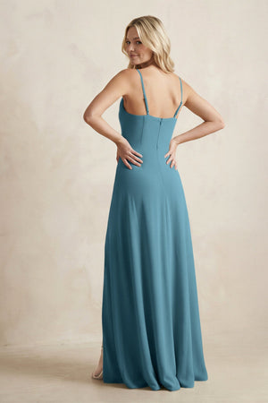 Spaghetti Straps Sheath Satin Bridesmaid Dress With Slit in Dark Teal - KISS BRIDAL Bridesmaid Dresses
