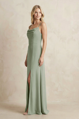 Spaghetti Straps Sheath Satin Bridesmaid Dress With Slit in Dove Gray - SHE IS ME Bridesmaid Dresses