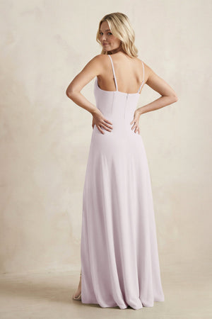 Spaghetti Straps Sheath Satin Bridesmaid Dress With Slit in Dusk - KISS BRIDAL Bridesmaid Dresses
