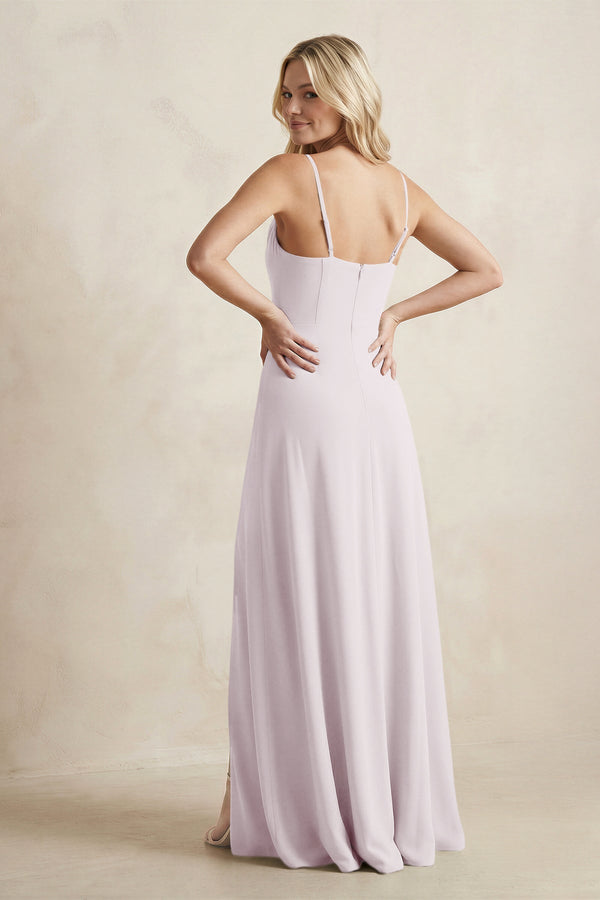 Spaghetti Straps Sheath Satin Bridesmaid Dress With Slit in Dusk - KISS BRIDAL Bridesmaid Dresses