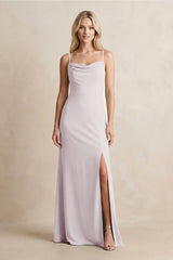 Spaghetti Straps Sheath Satin Bridesmaid Dress With Slit in Dusk - KISS BRIDAL Bridesmaid Dresses