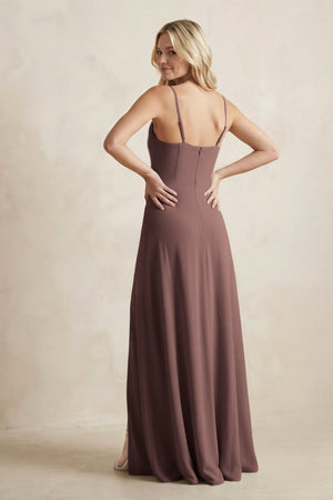 Spaghetti Straps Sheath Satin Bridesmaid Dress With Slit in Espresso - KISS BRIDAL Bridesmaid Dresses