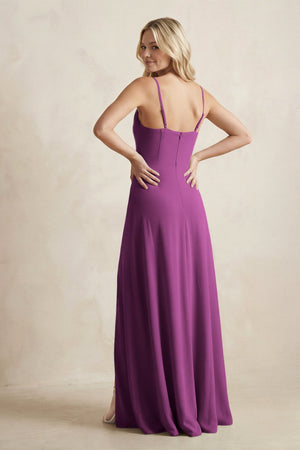 Spaghetti Straps Sheath Satin Bridesmaid Dress With Slit in Fig - KISS BRIDAL Bridesmaid Dresses