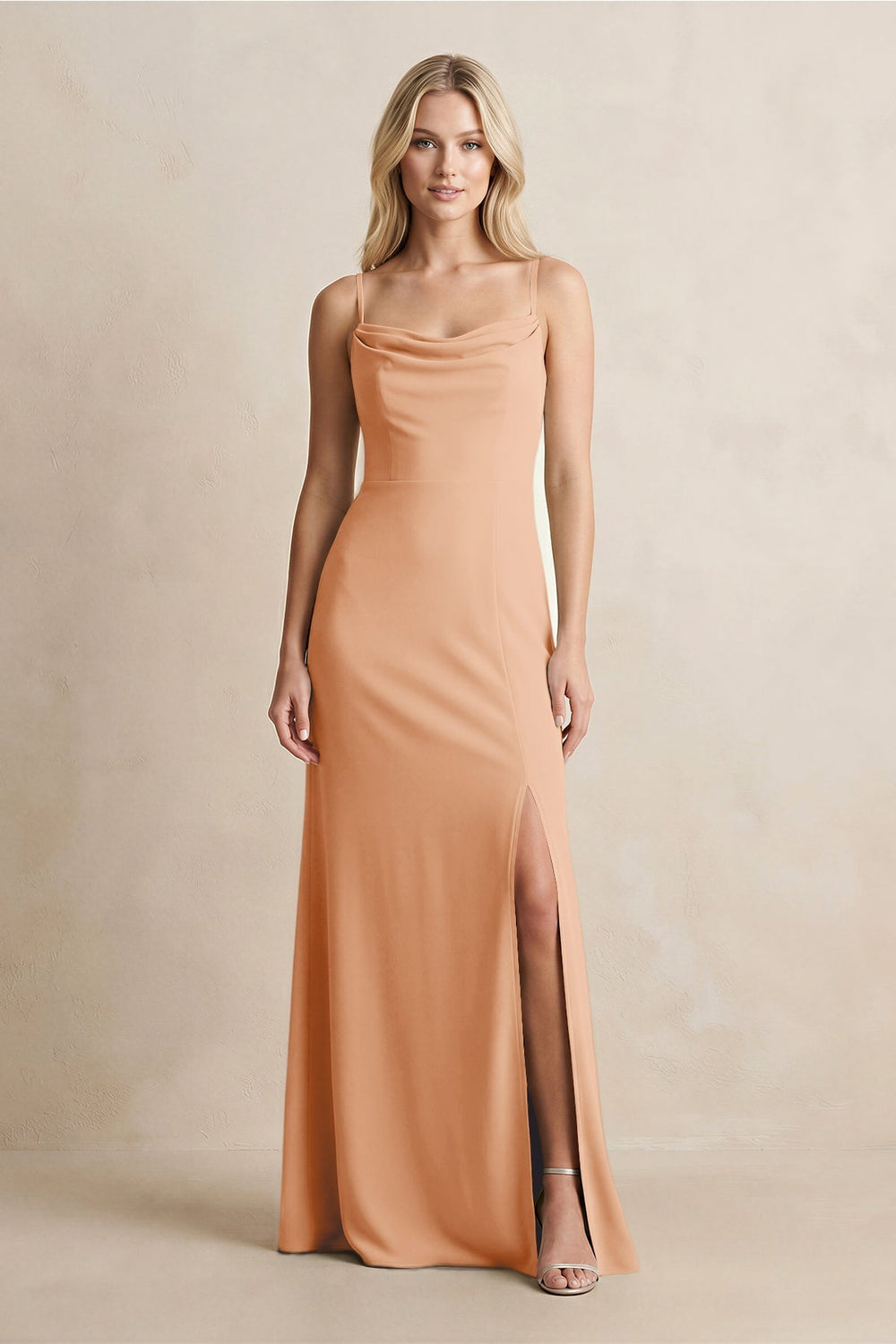 Spaghetti Straps Sheath Satin Bridesmaid Dress With Slit in Golden Champagne - KISS BRIDAL Bridesmaid Dresses