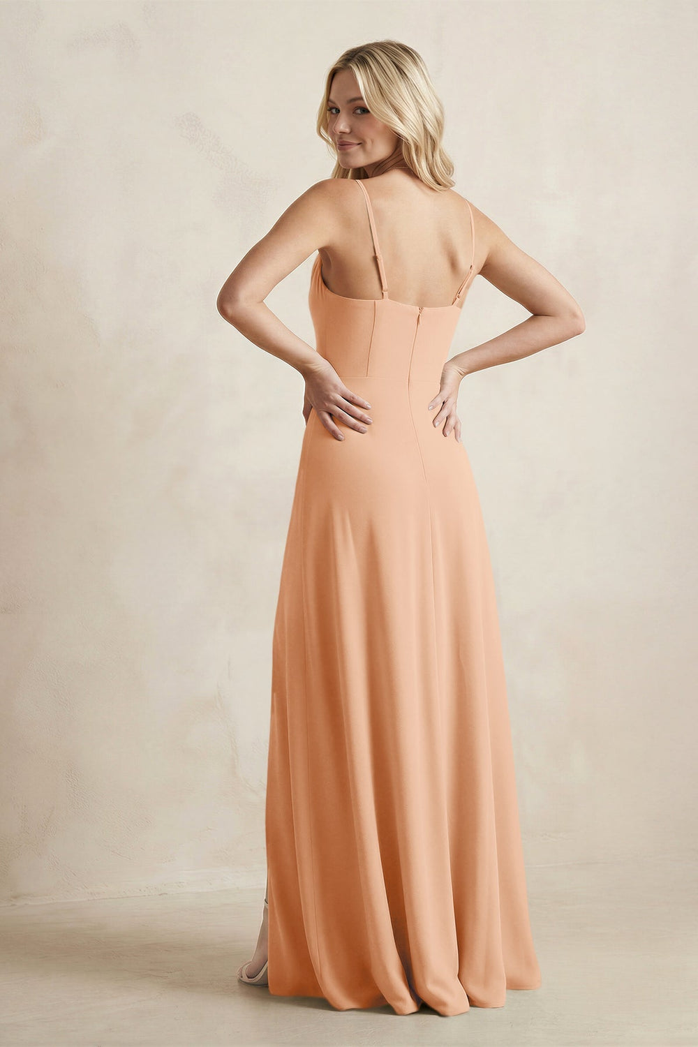 Spaghetti Straps Sheath Satin Bridesmaid Dress With Slit in Golden Champagne - KISS BRIDAL Bridesmaid Dresses
