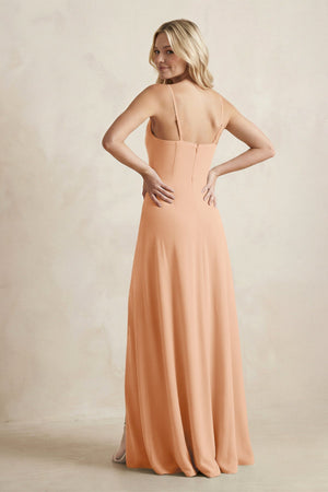 Spaghetti Straps Sheath Satin Bridesmaid Dress With Slit in Golden Champagne - KISS BRIDAL Bridesmaid Dresses