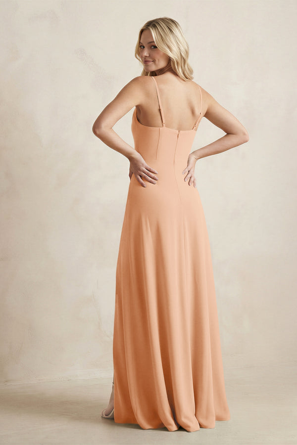 Spaghetti Straps Sheath Satin Bridesmaid Dress With Slit in Golden Champagne - KISS BRIDAL Bridesmaid Dresses
