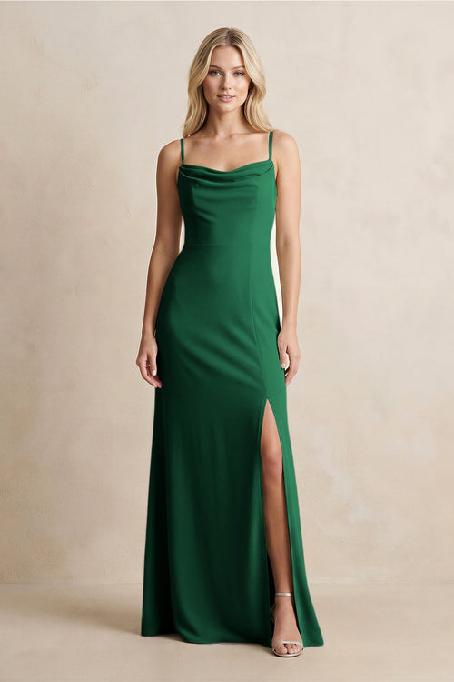 Spaghetti Straps Sheath Satin Bridesmaid Dress With Slit in Green - KISS BRIDAL Bridesmaid Dresses