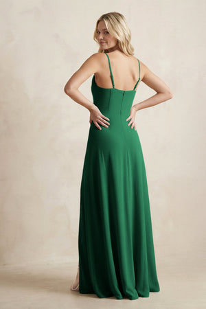 Spaghetti Straps Sheath Satin Bridesmaid Dress With Slit in Green - KISS BRIDAL Bridesmaid Dresses