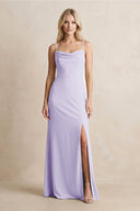 Spaghetti Straps Sheath Satin Bridesmaid Dress With Slit in Lavender - KISS BRIDAL Bridesmaid Dresses