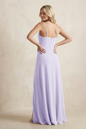 Spaghetti Straps Sheath Satin Bridesmaid Dress With Slit in Lavender - KISS BRIDAL Bridesmaid Dresses