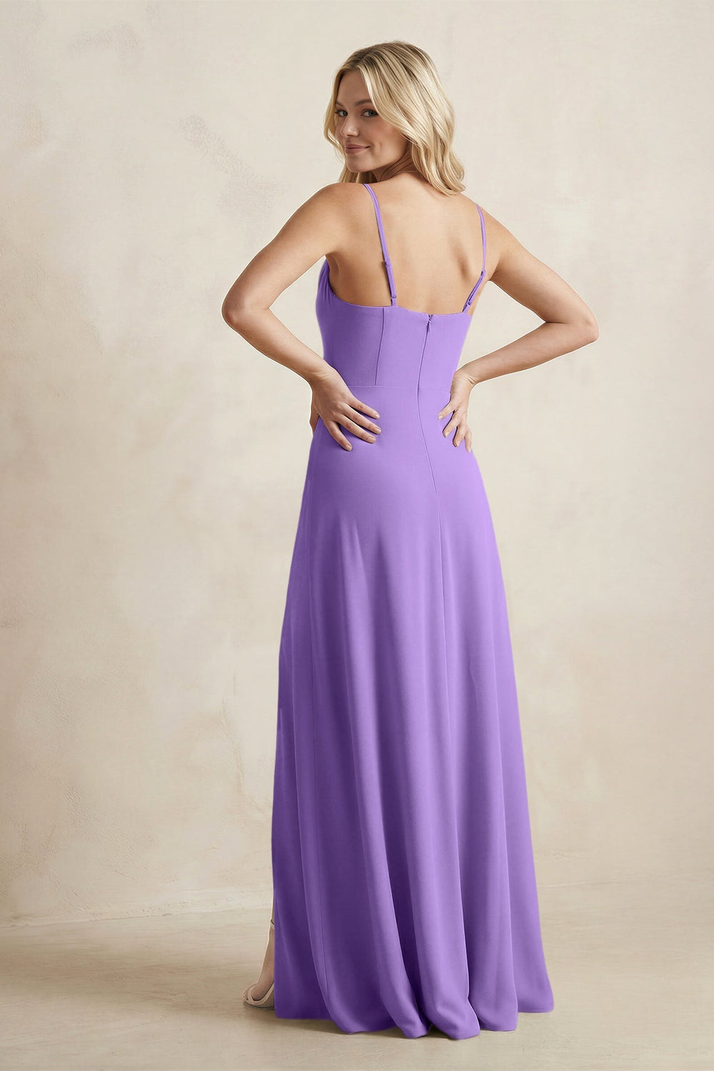Spaghetti Straps Sheath Satin Bridesmaid Dress With Slit in Lilac - KISS BRIDAL Bridesmaid Dresses