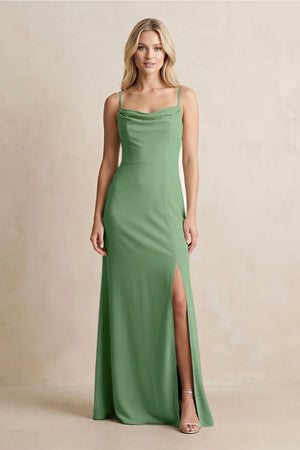 Spaghetti Straps Sheath Satin Bridesmaid Dress With Slit in Matcha - KISS BRIDAL Bridesmaid Dresses