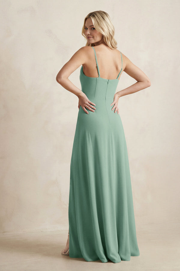Spaghetti Straps Sheath Satin Bridesmaid Dress With Slit in Mint Green - KISS BRIDAL Bridesmaid Dresses