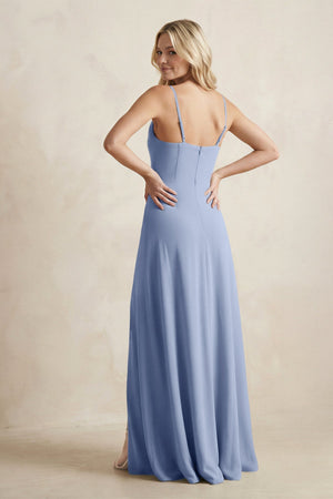Spaghetti Straps Sheath Satin Bridesmaid Dress With Slit in Mist - KISS BRIDAL Bridesmaid Dresses
