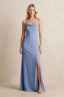 Spaghetti Straps Sheath Satin Bridesmaid Dress With Slit in Mist - KISS BRIDAL Bridesmaid Dresses