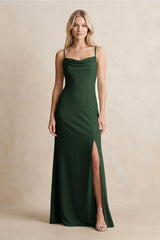 Spaghetti Straps Sheath Satin Bridesmaid Dress With Slit in Moss - KISS BRIDAL Bridesmaid Dresses