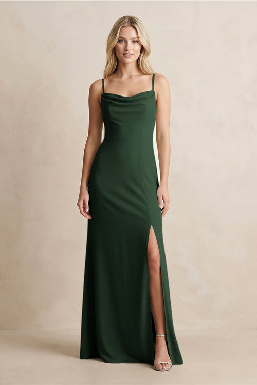 Spaghetti Straps Sheath Satin Bridesmaid Dress With Slit in Moss - KISS BRIDAL Bridesmaid Dresses
