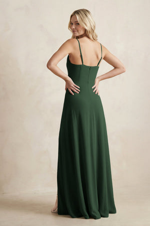 Spaghetti Straps Sheath Satin Bridesmaid Dress With Slit in Moss - KISS BRIDAL Bridesmaid Dresses