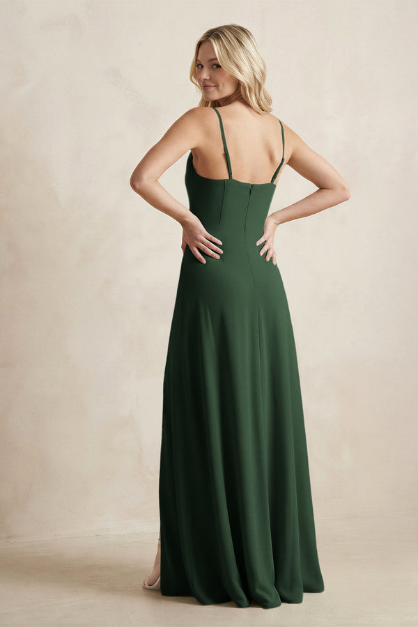 Spaghetti Straps Sheath Satin Bridesmaid Dress With Slit in Moss - KISS BRIDAL Bridesmaid Dresses