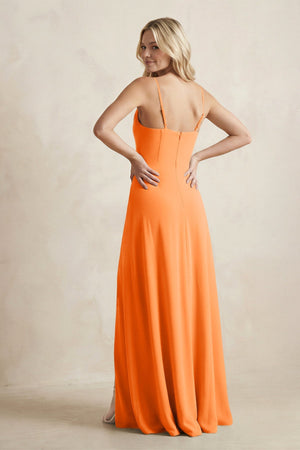Spaghetti Straps Sheath Satin Bridesmaid Dress With Slit in Orange - KISS BRIDAL Bridesmaid Dresses