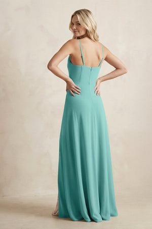 Spaghetti Straps Sheath Satin Bridesmaid Dress With Slit in Pale Pistachio - KISS BRIDAL Bridesmaid Dresses
