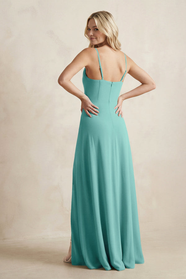 Spaghetti Straps Sheath Satin Bridesmaid Dress With Slit in Pale Pistachio - KISS BRIDAL Bridesmaid Dresses