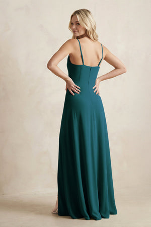 Spaghetti Straps Sheath Satin Bridesmaid Dress With Slit in Pine - KISS BRIDAL Bridesmaid Dresses