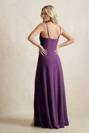 Spaghetti Straps Sheath Satin Bridesmaid Dress With Slit in Plum - KISS BRIDAL Bridesmaid Dresses