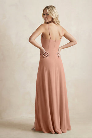 Spaghetti Straps Sheath Satin Bridesmaid Dress With Slit in Rosette - KISS BRIDAL Bridesmaid Dresses
