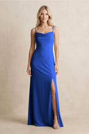 Spaghetti Straps Sheath Satin Bridesmaid Dress With Slit in Royal Blue - KISS BRIDAL Bridesmaid Dresses