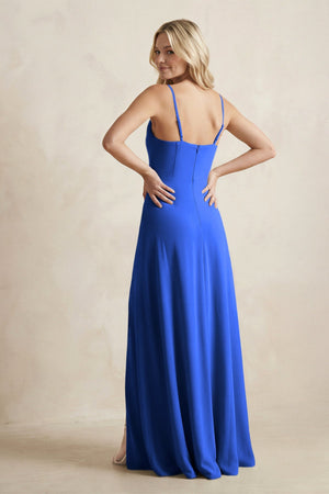Spaghetti Straps Sheath Satin Bridesmaid Dress With Slit in Royal Blue - KISS BRIDAL Bridesmaid Dresses