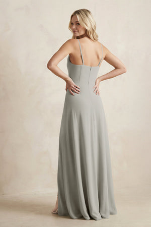 Spaghetti Straps Sheath Satin Bridesmaid Dress With Slit in Silver - KISS BRIDAL Bridesmaid Dresses