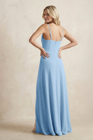 Spaghetti Straps Sheath Satin Bridesmaid Dress With Slit in Sky Blue - KISS BRIDAL Bridesmaid Dresses