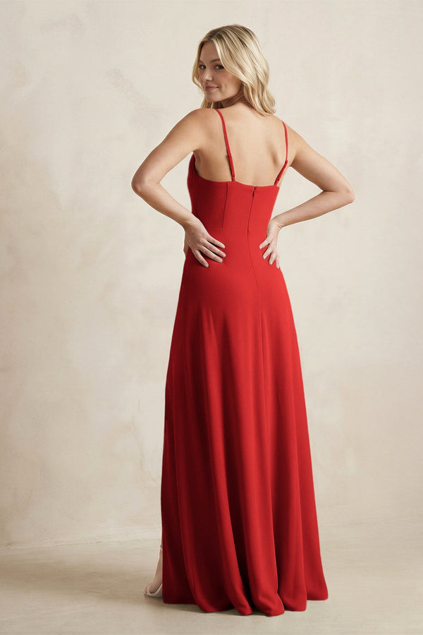 Spaghetti Straps Sheath Satin Bridesmaid Dress With Slit in Spice - KISS BRIDAL Bridesmaid Dresses