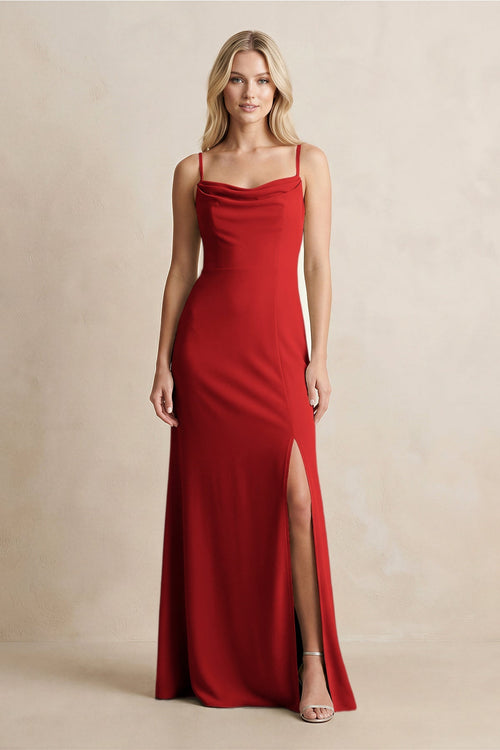 Spaghetti Straps Sheath Satin Bridesmaid Dress With Slit in Spice - KISS BRIDAL Bridesmaid Dresses