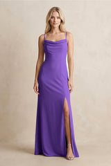 Spaghetti Straps Sheath Satin Bridesmaid Dress With Slit in Tahiti - KISS BRIDAL Bridesmaid Dresses