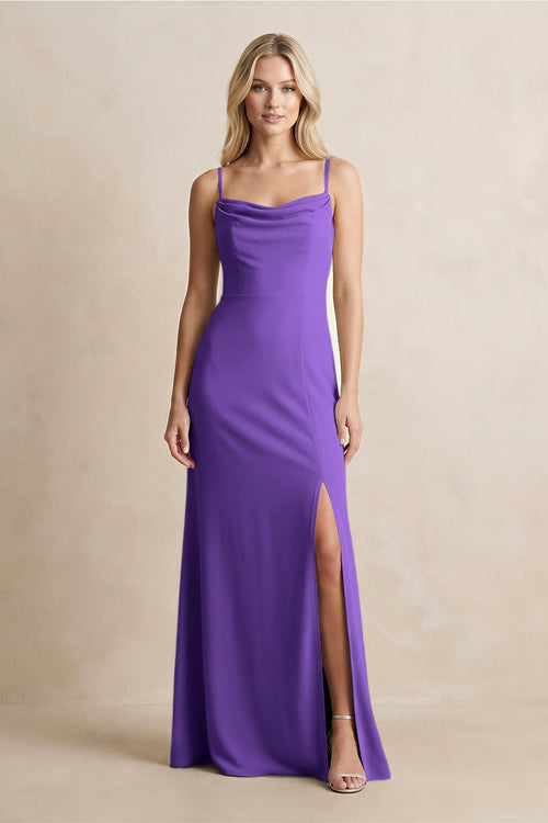 Spaghetti Straps Sheath Satin Bridesmaid Dress With Slit in Tahiti - KISS BRIDAL Bridesmaid Dresses