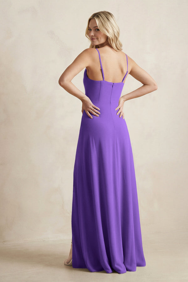 Spaghetti Straps Sheath Satin Bridesmaid Dress With Slit in Tahiti - KISS BRIDAL Bridesmaid Dresses