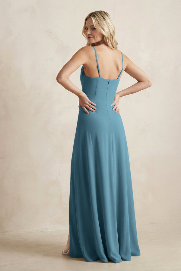 Spaghetti Straps Sheath Satin Bridesmaid Dress With Slit in Twilight - KISS BRIDAL Bridesmaid Dresses