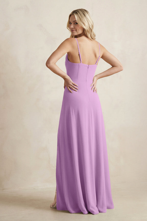 Spaghetti Straps Sheath Satin Bridesmaid Dress With Slit in Vintage Mauve - KISS BRIDAL Bridesmaid Dresses