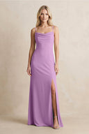 Spaghetti Straps Sheath Satin Bridesmaid Dress With Slit in Vintage Mauve - KISS BRIDAL Bridesmaid Dresses