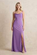 Spaghetti Straps Sheath Satin Bridesmaid Dress With Slit in Wisteria - KISS BRIDAL Bridesmaid Dresses