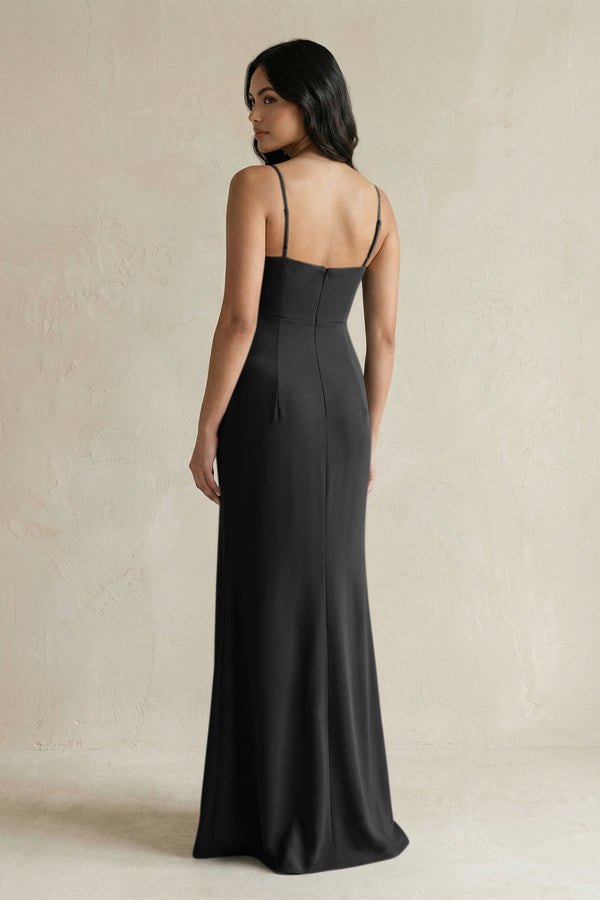 Spaghetti Straps Sheath Stain Bridesmaid Dress With Slit in Black - KISS BRIDAL Bridesmaid Dresses