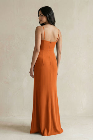 Spaghetti Straps Sheath Stain Bridesmaid Dress With Slit in Cinnamon - KISS BRIDAL Bridesmaid Dresses