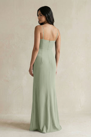 Spaghetti Straps Sheath Stain Bridesmaid Dress With Slit in Dove Gray - KISS BRIDAL Bridesmaid Dresses